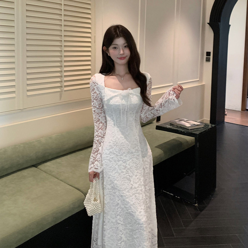 Knowfeel Studio French Retro Lace Dress Women's Long-Sleeved Slim-Fit Date Elegant Fairy Dress ins