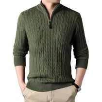 2024 Winter Mens Quarter Zip Sweater Slim Fit Casual Knitte