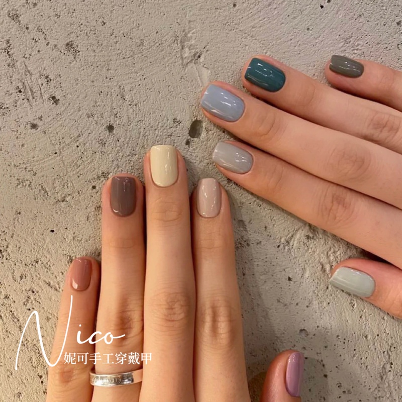 Nicole Nail Spring/Summer New Color Block Solid Color Nail Art Finished Products Handmade Wearable Nail Stickers Fake Nails Nicole Nail Spring/Summer New Color Block Solid Color Nail Art Finished Products Handmade Wearable Nail Stickers Fake Nails
