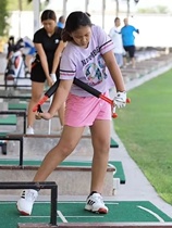 Increase the swing speed and put the golfers swing training device in a rotating position.