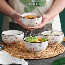 Ceramic bowl 2-pack tableware set 6 household rice bowl anti-scalding bowl 4 5-inch bowl Chinese rice bowl round