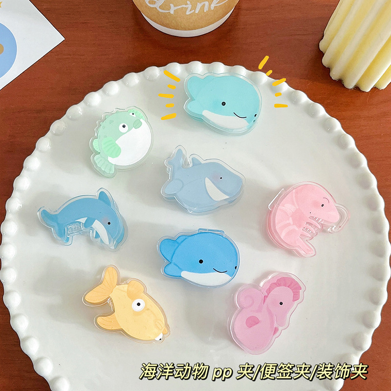 Marine Animal Pp Clip Note Holder Dolphin Whale Cute Cartoon Acrylic Pp Clip Student Stationery Supplies