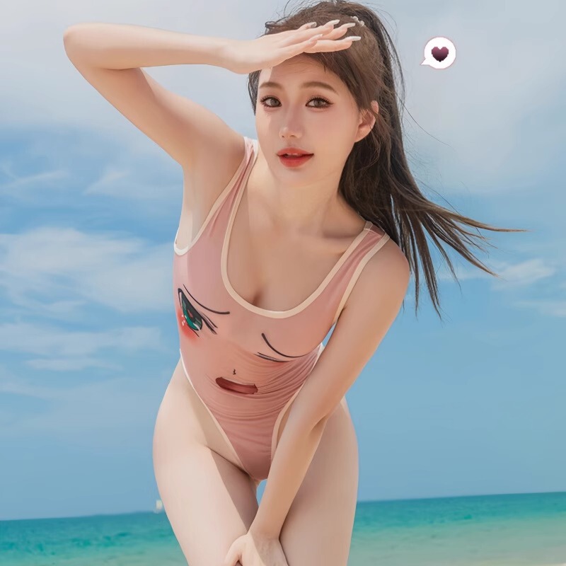 Japanese-Style Cute One-Piece Swimsuit, Sexy Casual Swimwear for Women, Solid Color Gymnastics Outfit, Internet Celebrity Style Lingerie