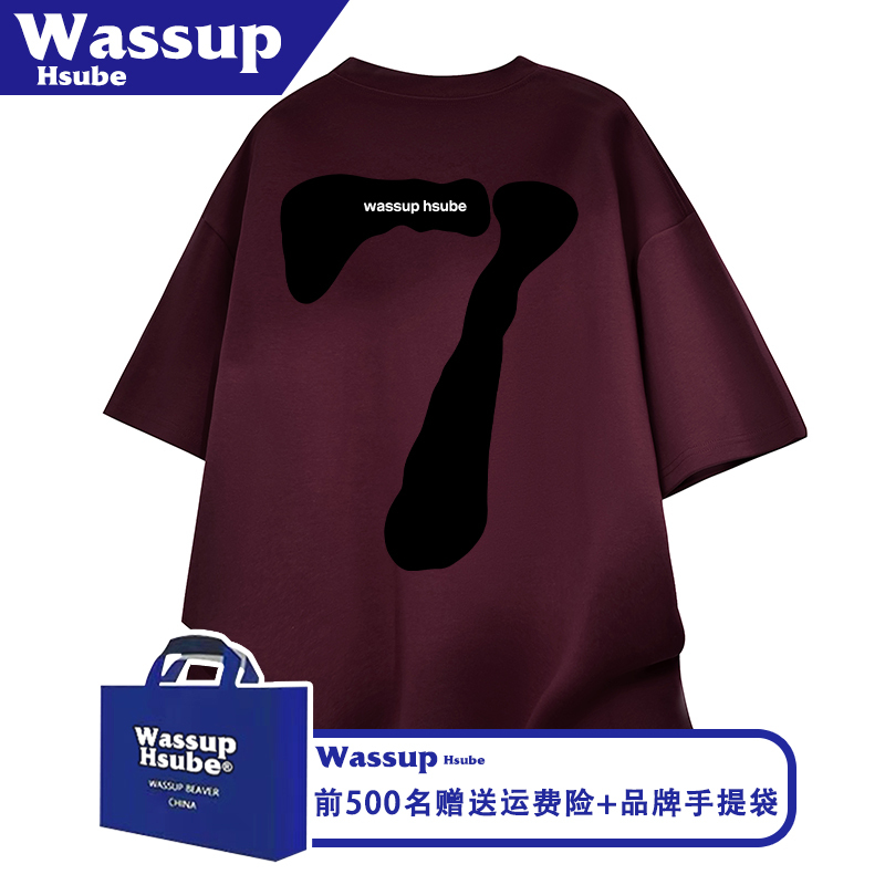 Wassup Summer 100% Pure Cotton Digital Creative Print Purple-Red Short-Sleeved Ins Loose and Versatile T-Shirt for Men and Women