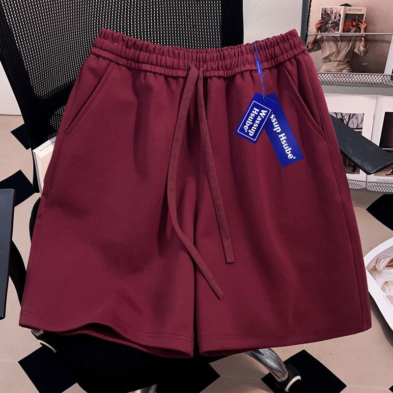 Wassup Sports Heavyweight Five-Point Shorts Solid Color Pants Unisex American Street Style Burgundy Trendy Summer Shorts