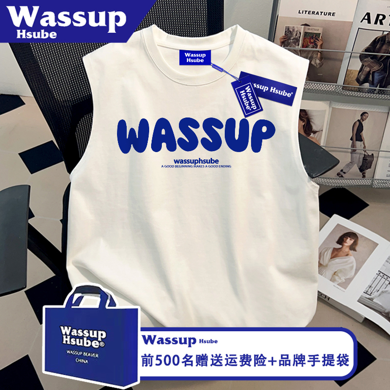 Wassup Summer Printed Soft and Comfortable Pure Cotton Tops for Men and Women ins White Couple Wear T-Shirt Sleeveless Vest