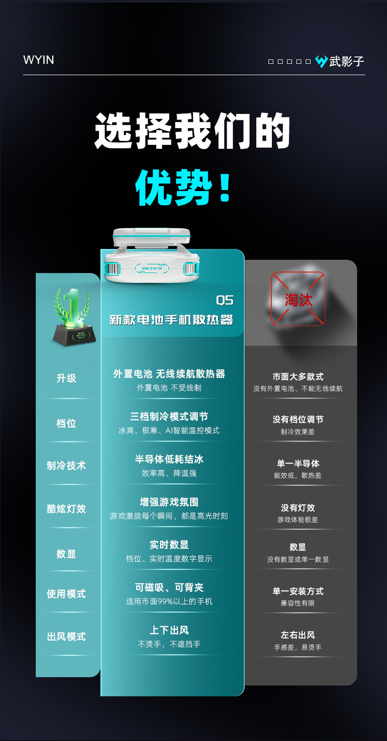 Мобильный радиатора 武影子q5新款无线电池款散热器无线超长续航手机平板通用散热器