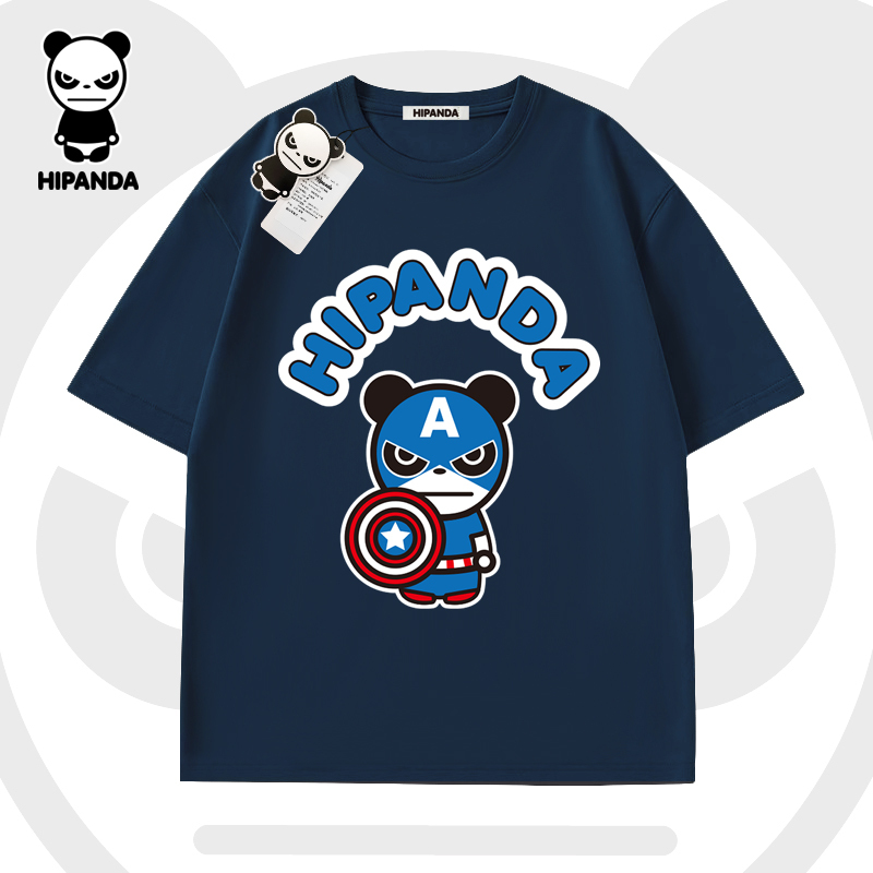 Hipanda Hello Panda Sports T-Shirt for Men, Stylish Round-Neck T-Shirt, New Summer Versatile Captain America Short-Sleeve