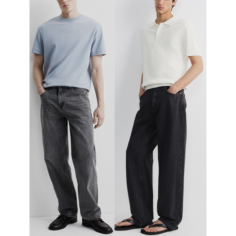 Party L Russian Single Export Men's Solid Color Simple Pure Cotton Drape Straight Loose Wide-Leg Jeans B7 4132