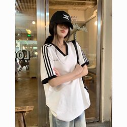 American-Style Trendy Brand V-Neck Short-Sleeve T-Shirt for Women, Summer Design, Niche, Loose, Casual, Lazy Style, Half-Sleeve Sports Top