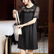Plus size dress 2023 summer new style slightly fat mm temperament loose slimming fashion stitching black skirt womens clothing