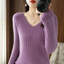 Casual Women Sweater 2024 Autumn Winter Warm Basic Top V--n
