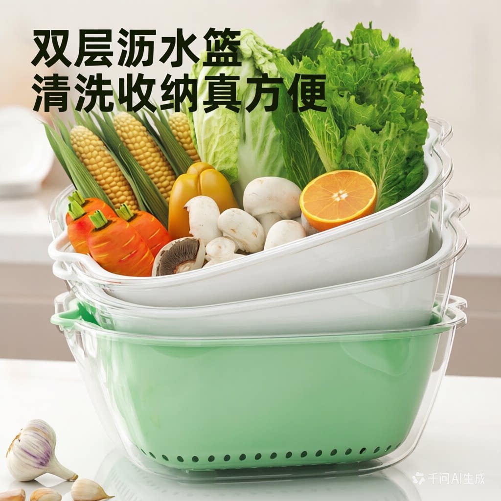 洗菜盆沥水篮蔬菜水果火锅菜篮子高颜值双层塑料收纳厨房家用新款