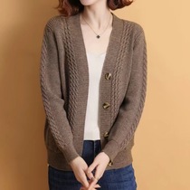 2024 new summer and autumn fashionable wool knitted cardigan womens solid color V-neck loose large size cashmere sweater jacket trendy
