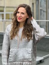 Elegant Metal Color Rib Hooded Sweater Women Fashion Belt Lo