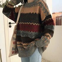 Vintage Sweaters Women Pullover Winter Striped Jumpers Korea