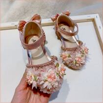 Flowers girls sandals spring and autumn new butterfly soft sole drill princess shoes show shoes