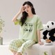 Pyjamas with breast pads for women summer knitted short-sleeved two-piece set 2024 new style can be worn outside cropped pants spring and autum home clothes