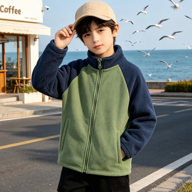 Boys' Fleece Jacket Warm Fleece Coat Inner Layer Children's Fleece Top Boys' Spring and Autumn Thickened Jacket