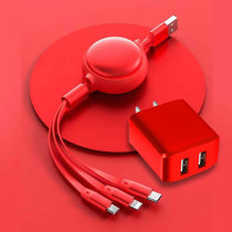 Set of three-in-one charger cable fast charging suitable for Apple Android Typc multi-function one-to-three retractable data cable