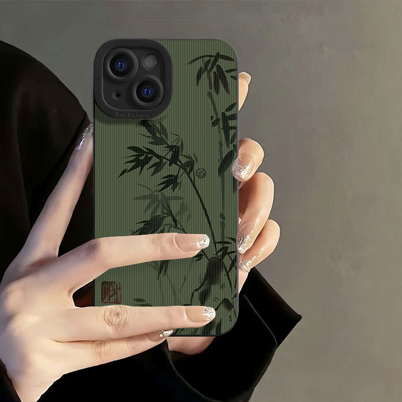 Ink Painting Bamboo Design Phone Case Suitable for iPhone Apple 11, 17/16/15 Pro Max/14/13/12 New Models, Xr/Xs Max, Unisex, 8 Plus/7/6S, High-End Full Protection Anti-Drop 2025 Case