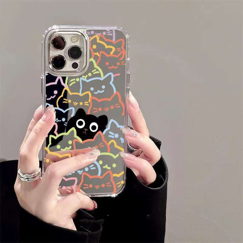 Colorful Cute Black Cat Phone Case for Samsung S24 Ultra, Mirror Surface, New Models for S23+/S22, S21/S20 Fe Protective Cover, Note20 Makeup Mirror, A55/A54/A53/A35 Anti-Drop, A25/A24 Colorful Cute Black Cat Phone Case for Samsung S24 Ultra, Mirror Surface, New Models for S23+/S22, S21/S20 Fe Protective Cover, Note20 Makeup Mirror, A55/A54/A53/A35 Anti-Drop, A25/A24