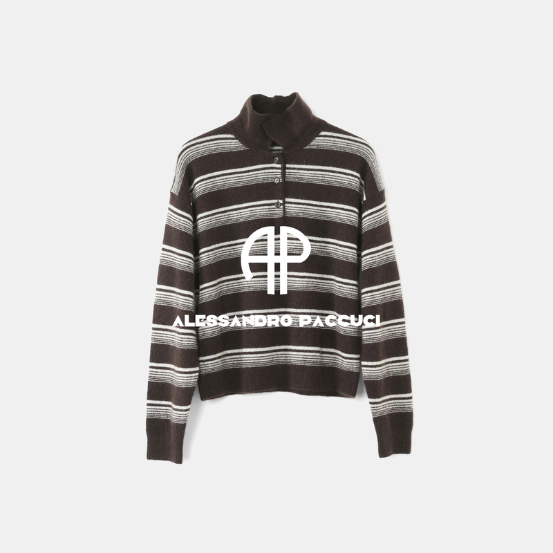 Ap Luo Ge【Limited Edition/Tan Zong Wave】Cashmere + Mulberry Silk Polo Collar Striped Pullover 63186St