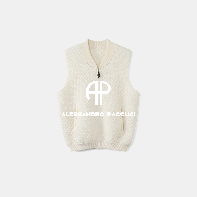 Ap Luge Sheep Wool Diamond Pattern Ribbed Collar Fashionable Versatile Casual Cardigan Vest 63087mm