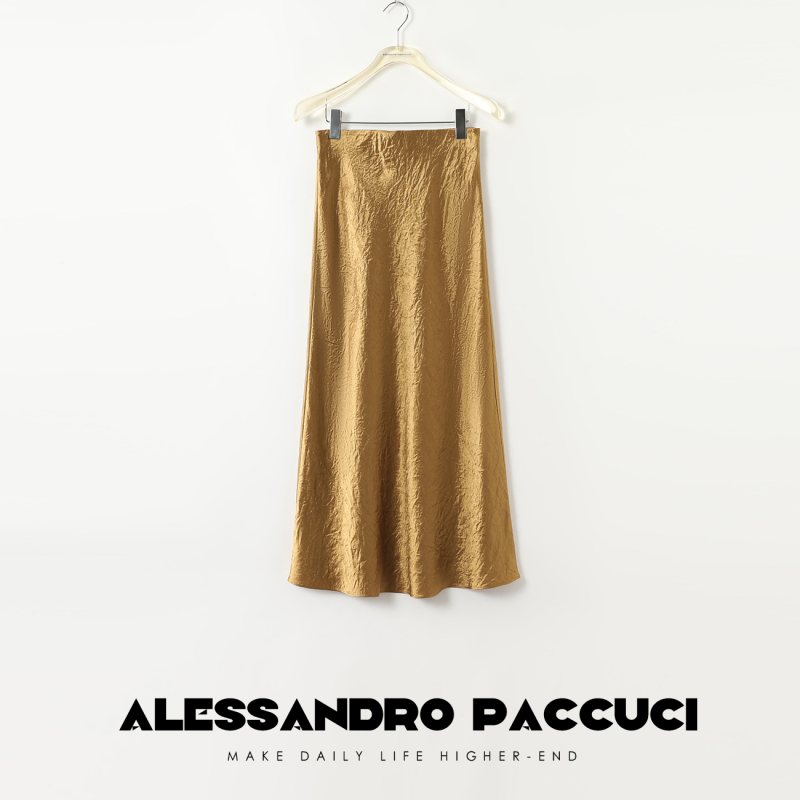 Ap Luo Ge [Luminous] Acetate Satin Glossy Pleated Texture Elastic Waist Fashion Skirt 42034Qb