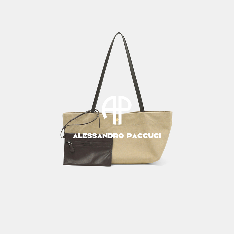 Ap Luo Ge/Horizontal Design Cowhide Shoulder Strap Simple and Stylish Casual Two-Color Canvas Shoulder Bag 63065Bd Ap Luo Ge/Horizontal Design Cowhide Shoulder Strap Simple and Stylish Casual Two-Color Canvas Shoulder Bag 63065Bd