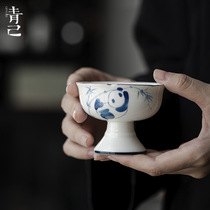 Qingji) Household blue and white tea cup Kung Fu tea set Song Gaozu hand-painted master cup Ceramic panda single cup