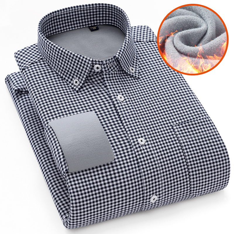 Paul 100% Pure Cotton One-Piece Fleece Men's Thermal Shirt Oxford Fabric Non-Iron Business Casual Plaid Thickened Shirt
