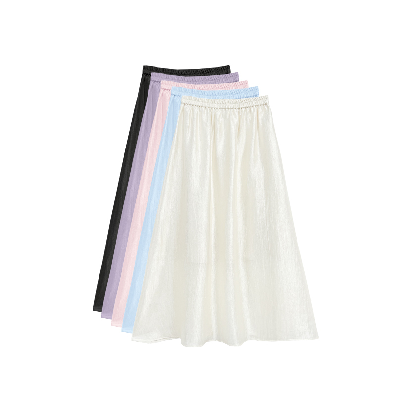 【Orange Cottage】611900 Original Candy Color Acetate Flowing Yarn Elastic Waist Flared Skirt Spring Style Concealing Half Skirt