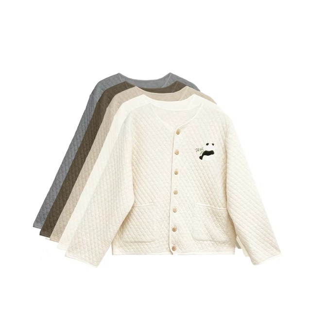 Original panda embroidered diamond check air quilted jacket