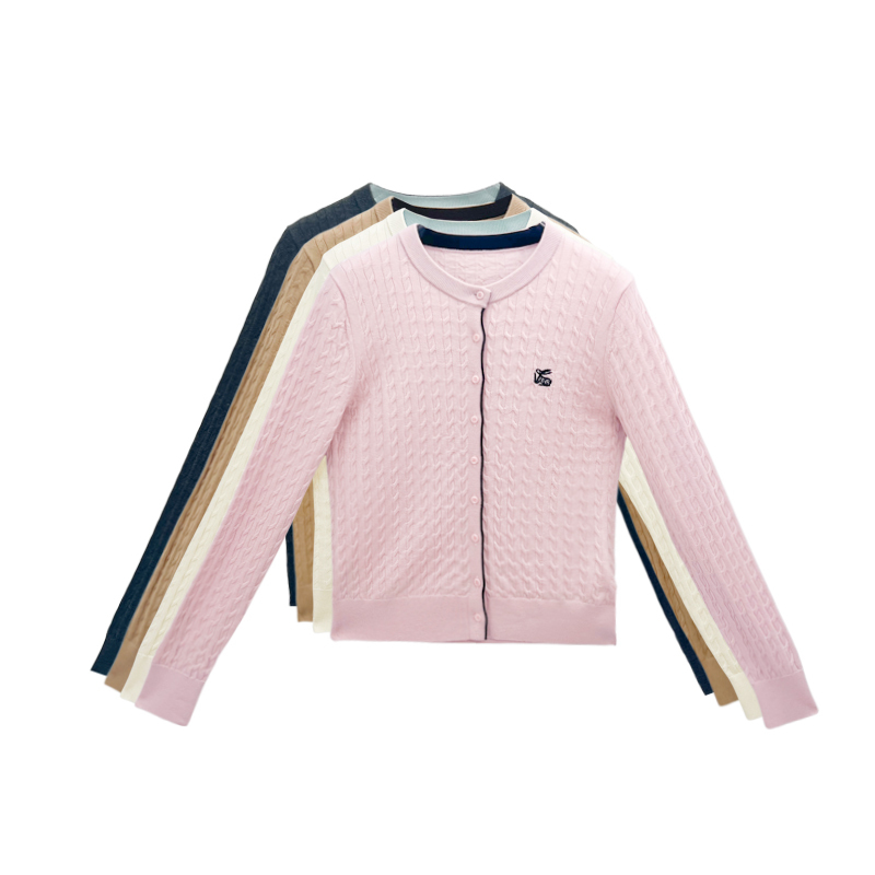 【Orange Cottage】608813 Cable Knit Color-Block Rabbit Embroidery Cardigan Women's Machine Washable Fine Wool Age-Reducing College Style