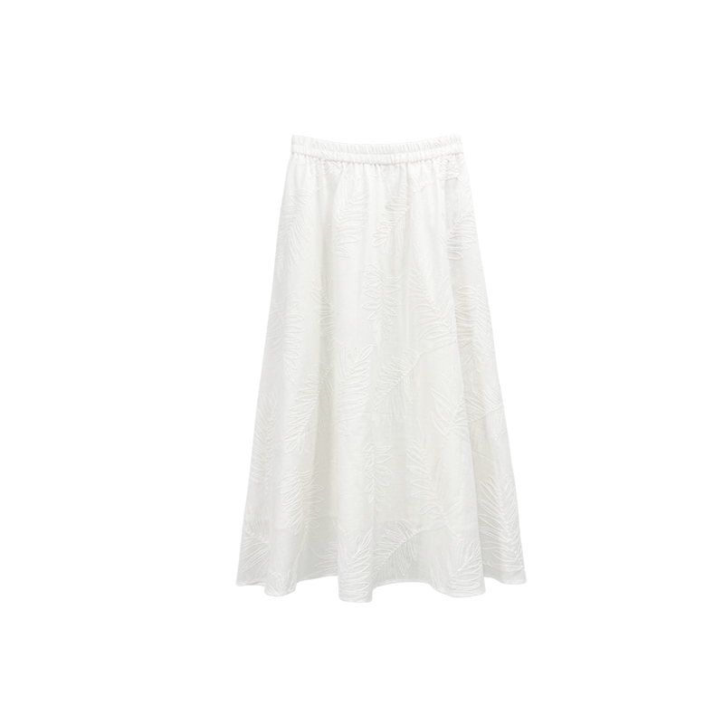 【Orange Lu】961014 Original Pine Leaf Rope Embroidery Elastic Waist Pure Cotton A-Line Skirt for Women, Elegant and Stylish for Summer 【Orange Lu】961014 Original Pine Leaf Rope Embroidery Elastic Waist Pure Cotton A-Line Skirt for Women, Elegant and Stylish for Summer