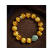 Hotan Jade Pixiu Gold Tiger Eye Stone Bracelet Twelve Zodiac National Style Native Buddha Men and Women 14mm Bracelet