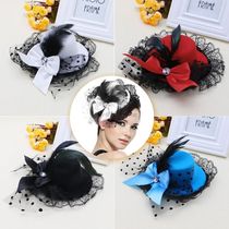 HatBow Hair Clip Lace Feather Mini Top Hat Fascinator