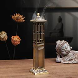 Vertical Incense Burner, Chinese-Style Pavilion Incense Burner, Incense Holder for Home Decoration, Antique-Style Alloy Zen Incense Tube for Indoor Use