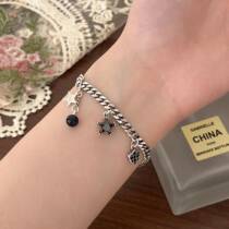 Yinruita five-pointed star black zircon S925 sterling silver vintage Thai silver vintage inlaid purple gold sand black agate bracelet