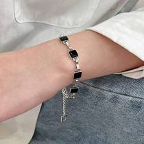 Yinruitai s925 sterling silver black drip glaze square bracelet for women 2022 new Korean high-end cold style hand jewelry