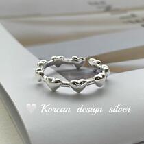 Korean version of the niche design S925 sterling silver simple and fashionable love-shaped ring open ring stackable wear for women