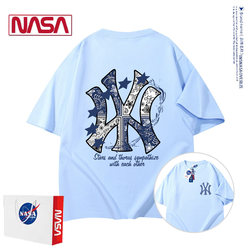 Nasa Co-Branded Trendy Brand Summer New Pure Cotton Short-Sleeved Men's T-Shirt Loose Heavyweight Round Neck Top Design T-Shirt