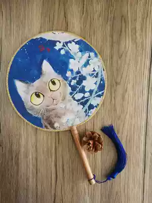 (Instant noodle cat) original design cute cat double veiled tassel fan Hanfu ancient style Chengdu city tourism commemoration