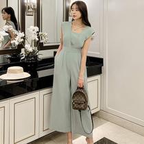 French temperament fashion jumpsuit 2024 summer new Korean style temperament waist slimming wide leg pants