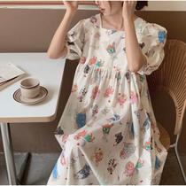 Korean Pajamas Cute Woven Cotton Colorful Dog Paradise Extra Large Loose Long Skirt Korean Style High Waist Pullover Home Clothes