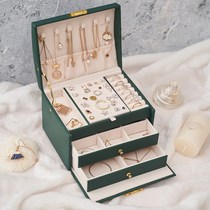 Three-layer leather drawer-type jewelry box light luxury earrings jewelry storage box earrings earrings jewelry box with lock