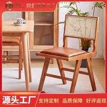 Nordic solid wood rattan dining chair home bedroom leisure retro soft bag chair modern minimalist balcony backrest chair