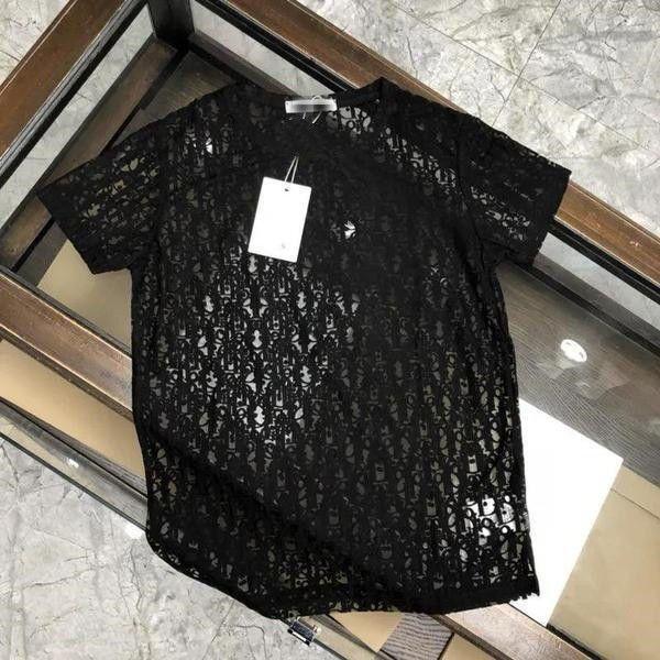150kg Plus Size Men's Ice Silk Short-Sleeved T-Shirt Men's Summer Cut Out Mesh T-Shirt Loose Cool Lace Top