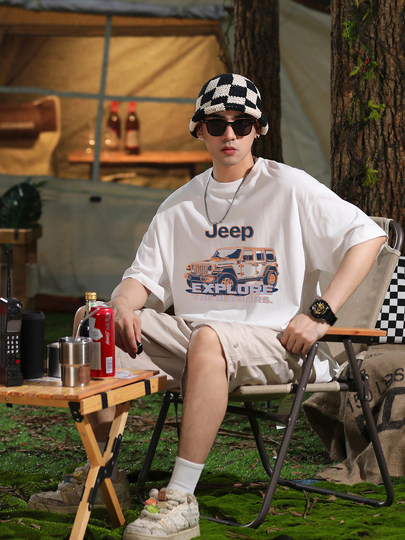 Jeep American-Style T-Shirt for Boys 2025 New Youth Short-Sleeved T-Shirt Summer Pure Cotton Round Neck Top